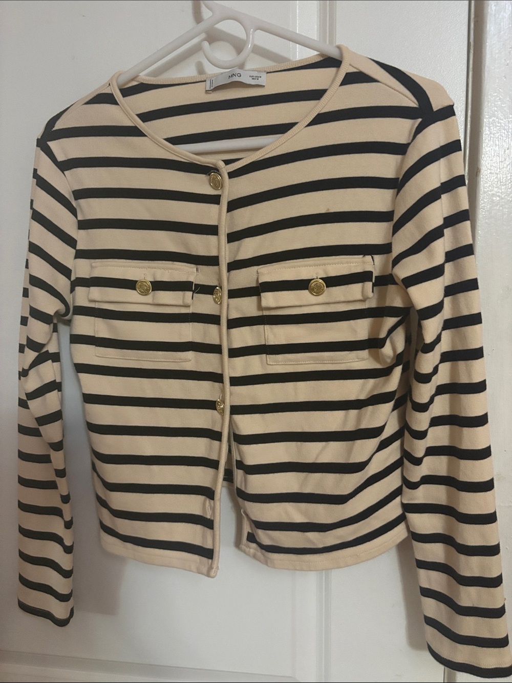 Striped Cream and Black Button-Front Jacket
